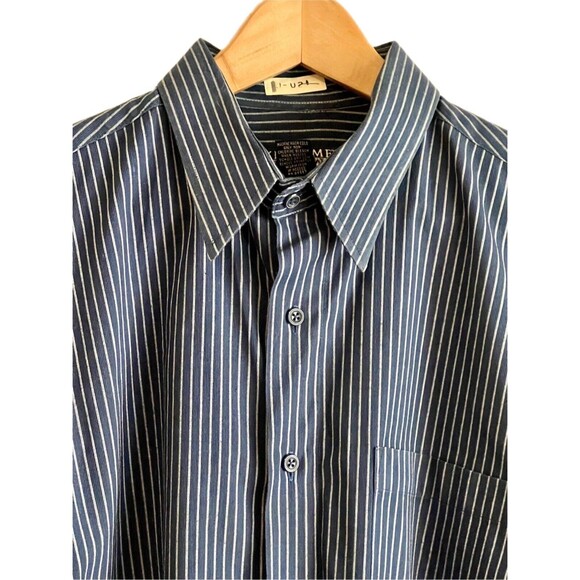 Men’s L’Homme Navy Blue and Gray Striped Dress Shirt 16-161/2 Cotton Honduras LG - Picture 3 of 7
